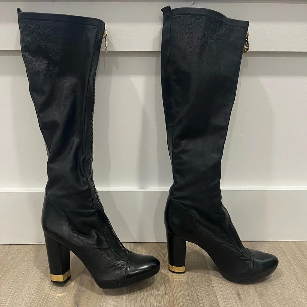 Tory Burch black high leather boots. Size 9M